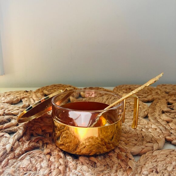 Vintage Made In Italy Gold Plated Brass Covered Butter Dish and Jam Pot - Picture 3 of 12